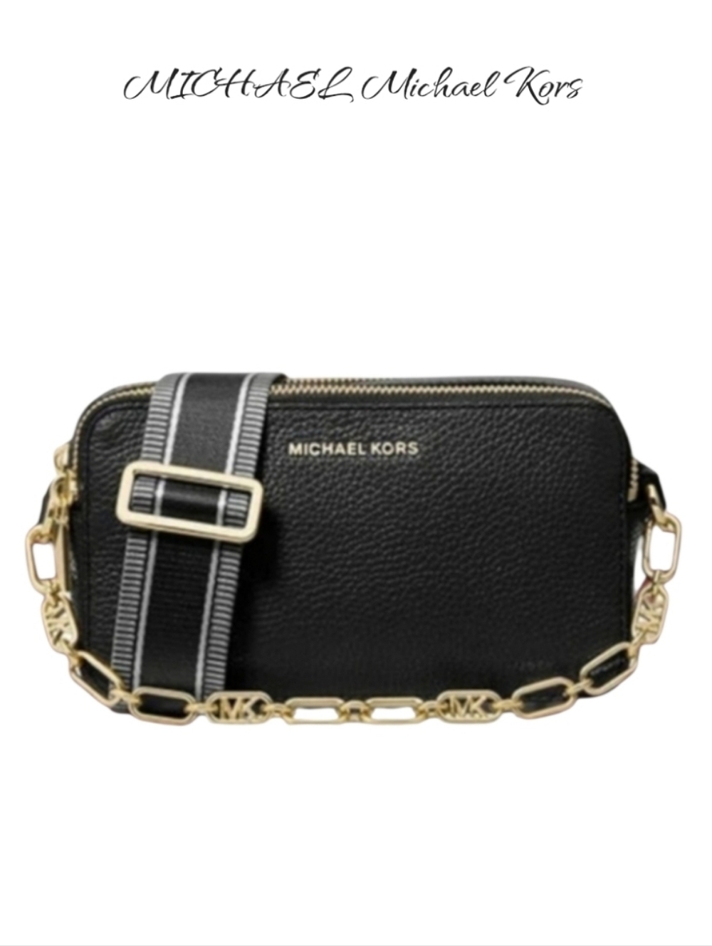 Michael Kors Jet Set Small Pebbled Leather Double Zip Camera Bag Black